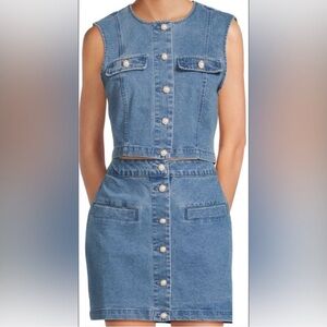 House of Harlow 1960 Denim Vest & Denim Skirt with Pearl Buttons Size 6